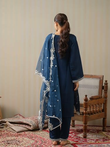 Kurta de qualité supérieure Kaari Ensemble bleu sarcelle brodé en polyester pour femme en taille L - 4