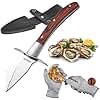Oyster Shucking Knife,Sturdy Sharpness Oyster Shucking Kit with Comfort Wood-handle,Oyster Knife and Glove Set with 5-leve Protection Cut-resistant Glove (L), with Leather Case Prevents Damaged