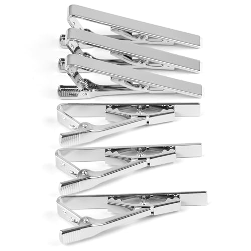 Image of MOWPOG 6 Pcs Tie Clips for Men, Tie Bar Pins Tacks with Gift Box | Copper, Shiny & Glossy, for Father, Husband, Boyfriend, Business, Wedding, Suit Accessories, Easy to Open, Won't Fade /Scratch