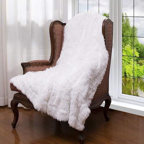 Cheer Collection Throw Blanket - Shaggy Hair Fluffy Blanket for Couch or Bed, Soft Throw Blanket, Plush Fuzzy Blanket, Decorative Super Soft Blanket, Machine Washable, 50"x60", White