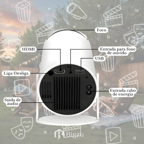 Projetor de Imagem Portátil HY400 - Full HD 4K 1080P, Wi-Fi Dual Band, Espelhamento de Tela, HDMI, B