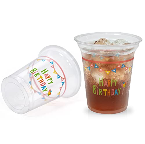 Partymars 24 Pcs Happy Birthday 14Oz Clear Drinking Cups，Disposable Clear Plastic Cups Water Cups Cold Drinking Party Cups For B-Day Party And Baby Shower #TOP2