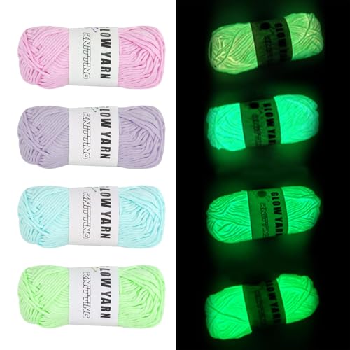 xnnmzhao Glow in the Dark garen, 4 rollen lichtgevend handbreigaren, 0,2 mm diameter, 53 meter lang, DIY stof, polyester, handbreien, breigaren voor kunst, ambacht, naaien beginners