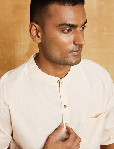 Image of Amazon Brand - Symbol Men's 100% Cotton Solid Short Length Casual Kurta - Regular Fit (Available in Plus Sizes)