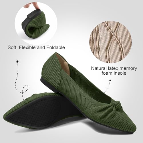 Image of TINGRISE Women's Flats Shoes Comfortable Dressy Pointed Toe Knit Washable Ballet Flat
