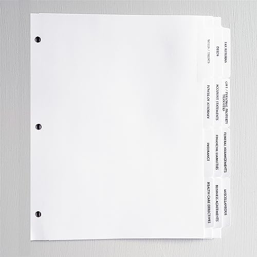 Intercalaires d'index de planification successorale rigides pour classer les documents de famille