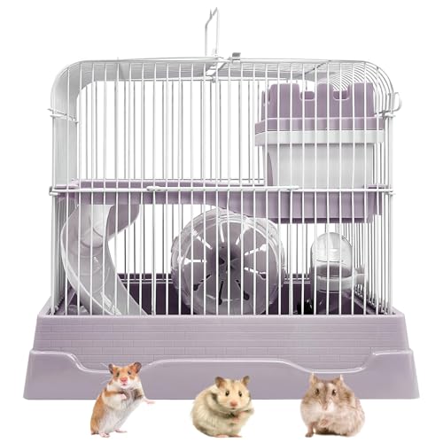 PINVNBY 2-Tier Dwarf Hamster Cage, Hamsters Travel Cage Portable Mouse Cages with Running Exercise...