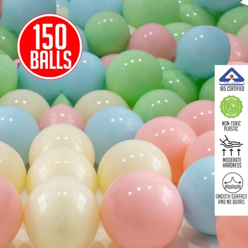 Image of Amazon Brand - Jam & Honey | 150 Multicolour Plastic Balls for Kids (6cm)| Fun Balls | Exercise & Fitness Non-Toxic, Soft and Safe | for Kids 12 Months + | Multicolor