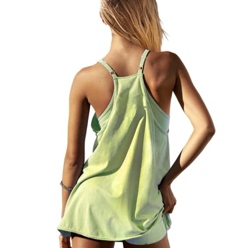 Image of UNIANKIYA Womens Workout Romper Dress with Shorts Underneath Sleeveless Spaghetti Straps Athletic Outfits Casual Vacation