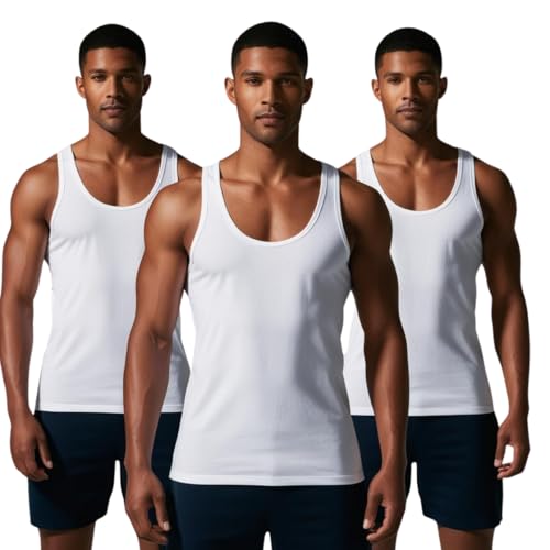 COSHAL® 3 Men's 100% Cotton Tank Top Vest Sleeveless Undershirt Tank Top for Gym Workout Tops Men Vests Plain Tshirt for Everyday Athletic Wear Vest White, 4XL