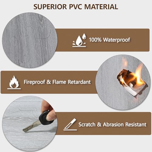 ACCOR HOME Peel and Stick Floor Tile, Luxury Vinyl Plank Flooring 36-Pack 54 Sq.ft, Real Wood Look Self-Adhesive Vinyl Floor Tiles, Easy DIY for Kitchen, Bedroom and Living Room, Dusty Grey by ACCOR HOME - Used condition - Image 6