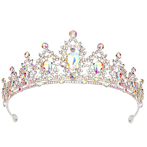 SuPoo Tiaras for Girls AB Silver Crown Crystal Princess Crown Headband Birthday Queen Shiny Tiara for Women Princess Decoration for Wedding Party Prom Halloween Quinceanera