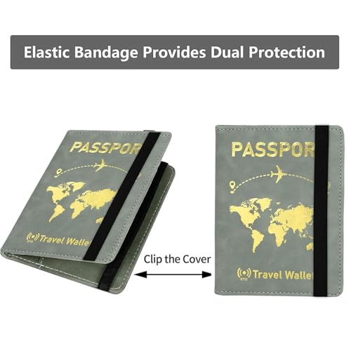 Image of Storite 2Pk RFID Blocking PU Leather Passport Holder,14.5x10.5Cm Gold Grey | Travel Wallet Organiser, For Men & Women, Travel Document Organiser