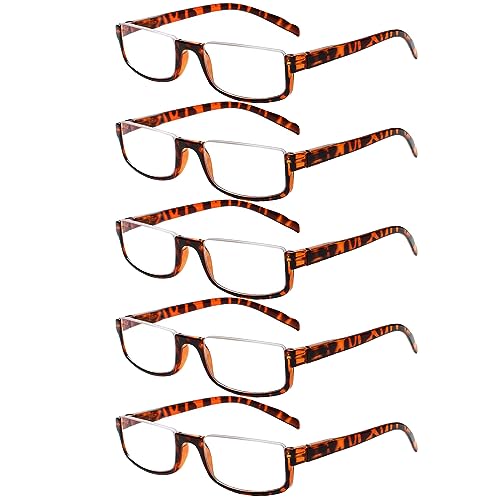 Kerecsen Half Frame Reading Glasses for Men & Women, Lightweight Comfort-Fit Design with Spring Hinges (5Tortoise, 1.50)