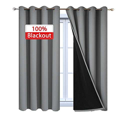 Yakamok 100% Blackout Window Curtain Panels, Heat and Full Light Blocking Drapes