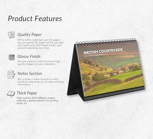 British Countryside Desk Calendar 2026-2027: Standing Flip Desktop Calendar with Thick Paper (15.25cm x 22cm - similar to A5) - Image 5