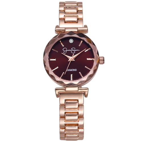 Montre à quartz au cadran rond à facettes et finitions métalliques haut de gamme