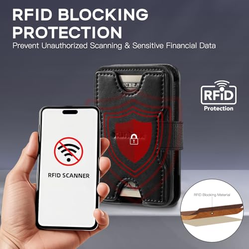 RUNBOX Leather card Holder Wallet for Men and Women, Holds 8+ Cards Plus Cash, RFID Blocking Mens Wallet with Stretchable Cash Band, Massive Capacity Wallet for Front Pocket, Perfect Gifts for Men4