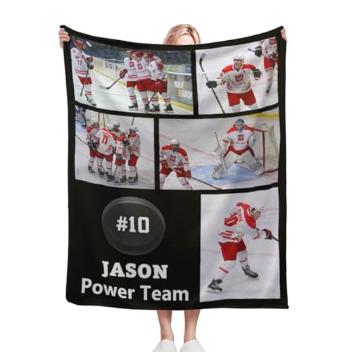 CUSDECOR Personalized Hockey Blanket Custom Photo Sports