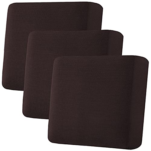 H.VERSAILTEX Super Stretch Individual Seat Cushion Covers - Sofa & Couch Cushion Slipcover Sets - Thick Jacquard Textured Twill Fabric (3 Piece XL, Chocolate)