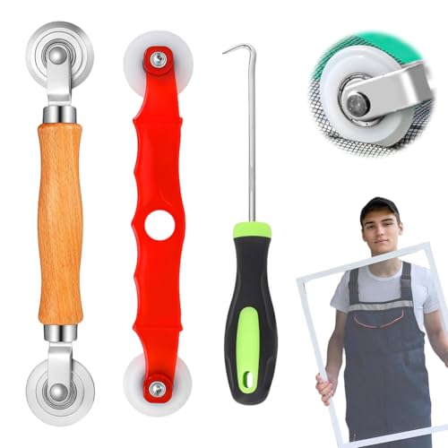 Image of Serplex Window Screen Repair Roller Tool Kit, Screen Installation Tool with Double Roller Wheels & Hook Pick, Window Screen Spline Roller Set for Screen Door & Window Mesh Replacement for Windows
