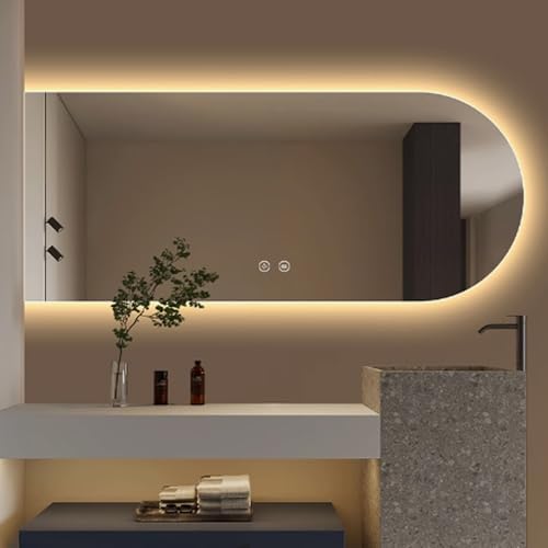 Arched LED Bathroom Mirror - Anti-Fog, Frameless Vanity Mirror with Smart Backlit, 3 Colors Dimmable Light, Large 50x80cm (19.6"x31.4") for Modern Decor