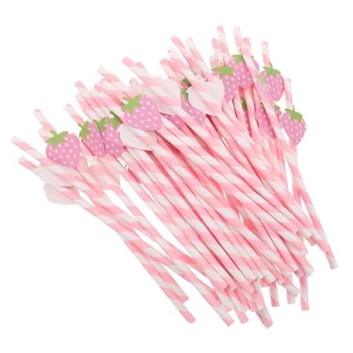 Beavorty 50 pitillos de papel diseño fresa rosados miniatura 1