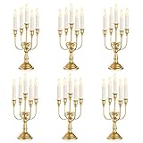 Sziqiqi Candelabra Candle Holder Gold Set of 6-5-arm Metal Candlestick Holders for Taper Candles for Centerpieces Table Wedding Christmas Fireplace Decor Birthday