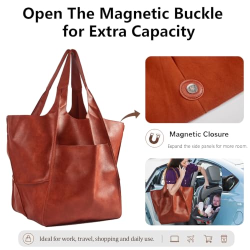 Image of KlaOYer Oversized Leather Tote Bag Huge Capacity Work Hobo Pu Leather Bucket Purse And Handbag Large Soft Travel Shopping Bag