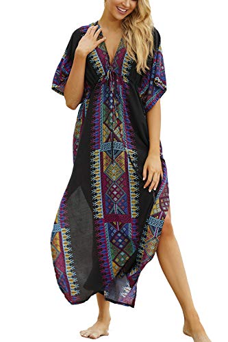YouKD Caftan Flojo Estampado Verano Floral Boho Vestido de Bikini de Playa Bata de Talla Grande para Mujer