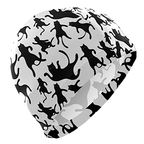 Dallonan Swimming Cap Unisex Adult Swim Cap Black Cats Dancing Funny Polyester