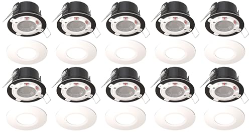 Image of Bright Source All in One Switchable Wattage 6W/8W Integrated LED Spot Downlight, TRIAC Dimmable, Switchable Colour 2700K 3000K 4000K 6000K, White Bezel, IP65, IK07, Fire Rated, Pack of 10