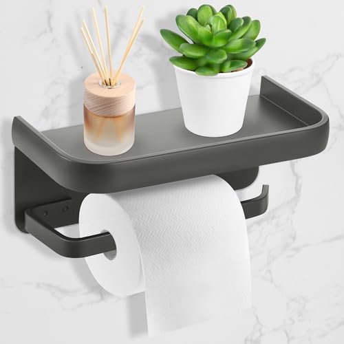 Starvortex Portarotolo con Mensola, Portarotolo Carta Igienica in Alluminio Senza Foratura, Supporto Carta Igienica con 2 Metodi di Montaggio, Porta Rotolo WC Multifunzionale, Accessori Bagno Pratici