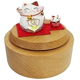 Briskfeel Rotating Lucky Cat Music Box | Ceramic Maneki Neko Figurine on Wooden Base Musical Box | Feng Shui Wealth & Prosperity Decoration | Desk Decor Good Fortune Gift (Lucky Cat)