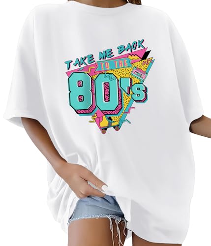 Lonya T Shirt Damen Oversized Rundhals Kurzarm Rosa Schleife Muster Gedruckt Niedliche Sommer Bluse Baumwolle Oberteile Tops Y2k Einfarbig Casual Lockere Basic Tee Shirt 1A-Weiß XL