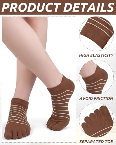 Image of Sintege 5 Pairs Stripe Toe Socks Women Colorful Finger Sock with Toes Separated Ankle Socks for Athletic Running Women Men