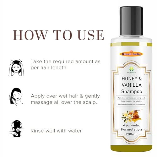 Image of Khadi Vedimatic Natural Honey & Vanilla Hair Shampoo | Herbal Shampoo for Soft Hair | Shampoo for Hair Growth | Anti-Dandruff Shampoo (Pack of 1, Honey Vanilla)