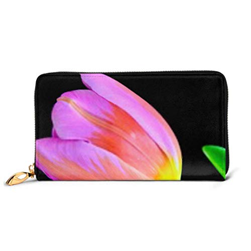 Preisvergleich Produktbild JHGFG Mode Handtasche Reißverschluss Brieftasche Tulpe Regenbogenfarben Schwarzer Hintergrund Isolierte Telefonkupplung Geldbörse Abendkupplung Blockieren Leder Brieftasche Multi Card O.