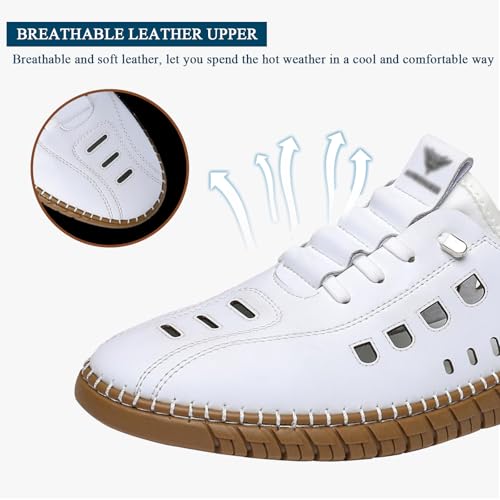 Men's Closed Toe Sport Sandals Leather, Non Slip Lightweight Breathable Dress Casual Comfortable Outdoor Walking Sandals with Straps for Beach3