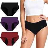 YONVEXO Period Underwear for Women, Cotton Panties Washable& Reusable, 60ML High Leak Proof Underwear, Breathable Briefs for Period/Incontinence/Postpartum Multicolor- 3pack-L