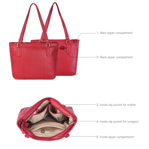 Image of Leather Purse For Women - Real Leather Tote For Women - Ladies Shoulder Handbag For Work, Travel, Casual Use