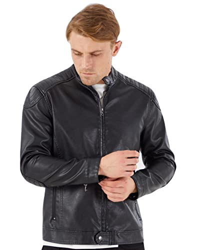 Image of WULFUL Men's Stand Collar Leather Jacket Motorcycle Lightweight Faux Leather Outwear