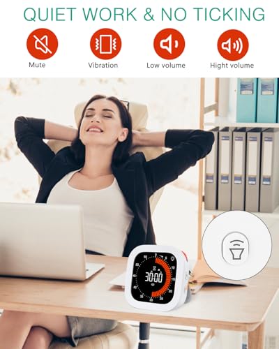 ORIA Digitaler Visueller Timer, Wiederaufladbarer Countdown Timer mit Rollenknopf, Einstellbare Lautstärke & Helligkeit, Digitaler Küchentimer für Kochen, Studie, Yoga
