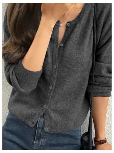 Women's Ribbed Knit Cardigan Long Sleeve Crewneck Button Down Lightweight Cardigan Sweater Trendy4