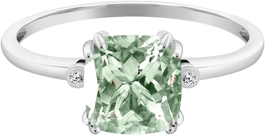 Gems Vibes Solitaire Green Amethyst Ring Handmade Prong Set Rings Solid 925 Sterling Silver Ring Beautiful Birthday Gift For Women Her Girls Natural Prasiolite Gemstone Ring (Green Amethyst)