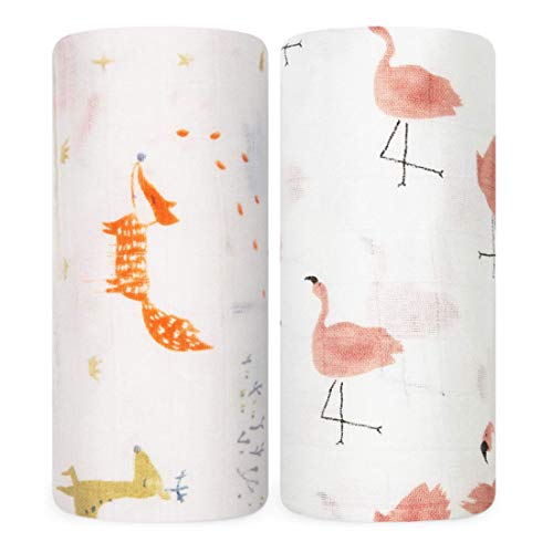 TFlower Musselin Decke Swaddle Pucktücher 2er set, weich und gemütlich, 120 x 120 cm groß, zwei Schichten Musselin-Baumwolle für Junge und Mädchen, Spucktücher, Baby Tuch, Mulltücher, Molton-Tücher
