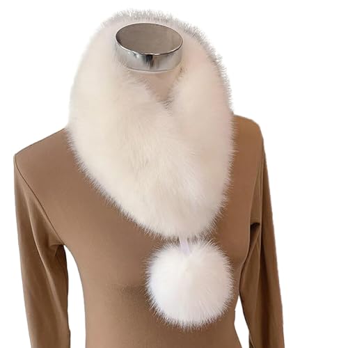 Faux Fur Collar Women's Neck Warmer Scarf Wrap Fur Scarves Winter Cold Weather Rabbit Knitted Fuzzy with Hairball2