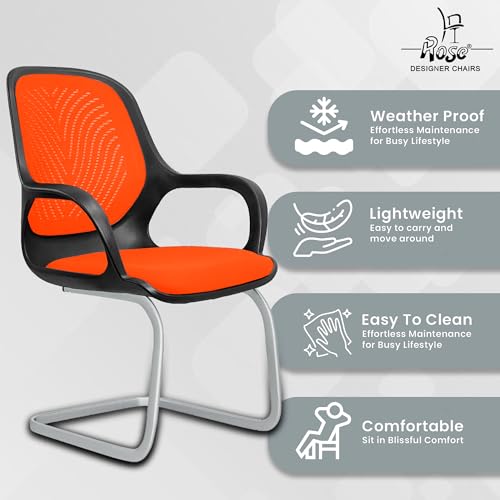 Image of ROSE Zaria | 3 Years Brand Warranty | Ergonomic mesh mid-Back Office Chair, Perfect for Study, Work from Home, revolving, Rolling Computer Desk Chair (Black & Orange, Visitor)