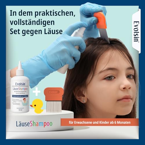 Evolsin® 120ml Läuseshampoo & Läusekamm für Erwachsene & Kinder ab 6 Monaten – bei Befall von Haaren mit...