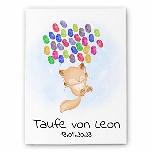 Leinwand Fingerabdruck Taufe Geburtstag Babyparty - Fingerabdrücke Gästebuch mit Namen & Wunschtext personalisiert! - tolle Fingerprint Idee für die Gäste - optional mit Stempelkessen & Stift